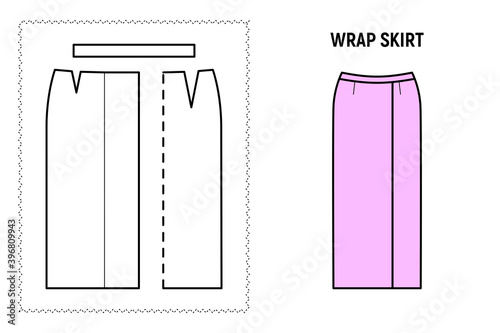 Women wrap midi or maxi skirt pattern.