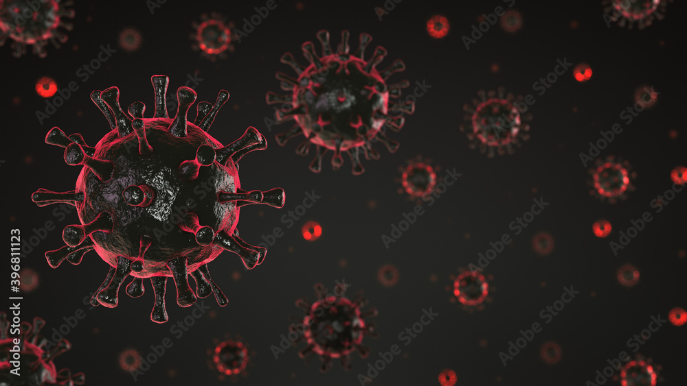 Viral theme background. Red glowing viral agents. Selective focus. Viral theme background. Red glowing viral agents. Selective focus.