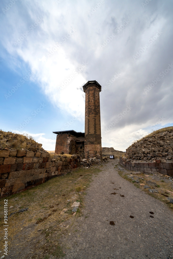 The mosque of Manuchihr. Ani was an important Armenian city, one of the largest in its time, now a World Heritage Site in modern Turkey close to the border of Armenia.