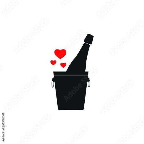 Champagne bottle and ice bucket with heart