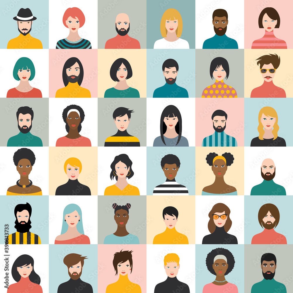 People heads icons. Face avatar. Man; woman in flat style. Vector. People heads icons. Face avatar. Man; woman in flat style. Vector.