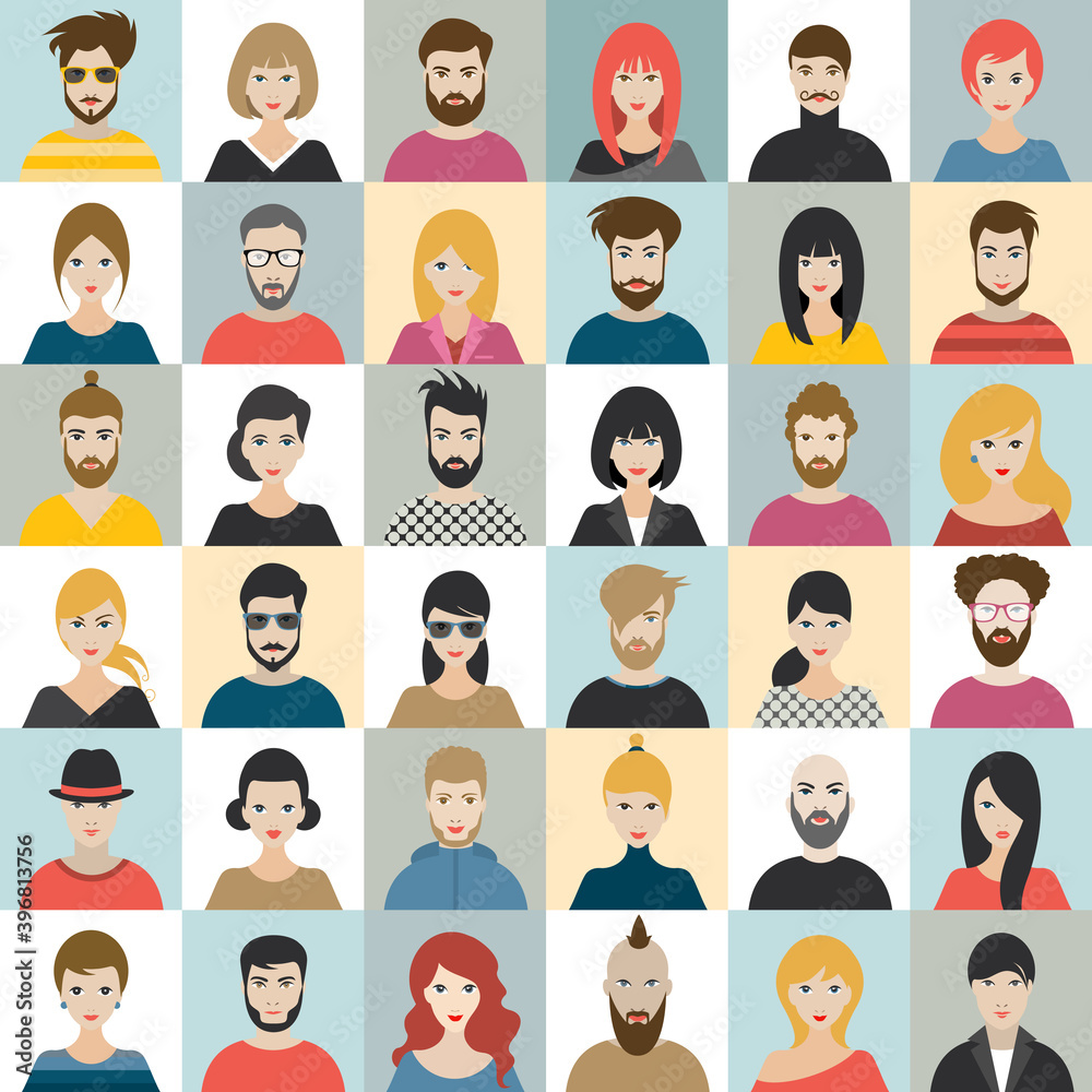 People heads icons. Face avatar. Man; woman in flat style. Vector. People heads icons. Face avatar. Man; woman in flat style. Vector.