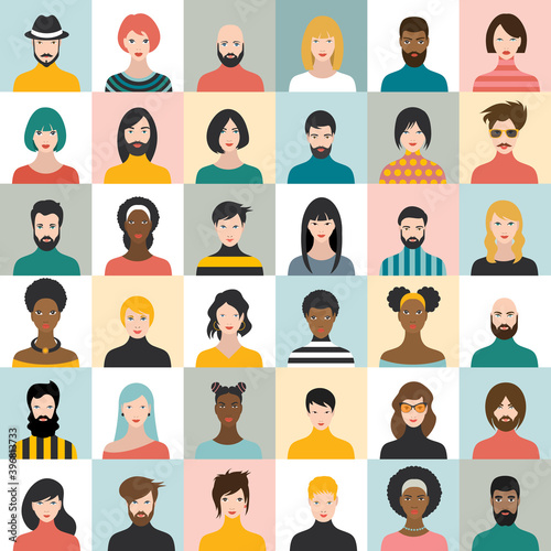 People heads icons. Face avatar. Man  woman in flat style. Vector. © kubko
