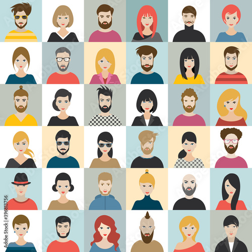 People heads icons. Face avatar. Man; woman in flat style. Vector.