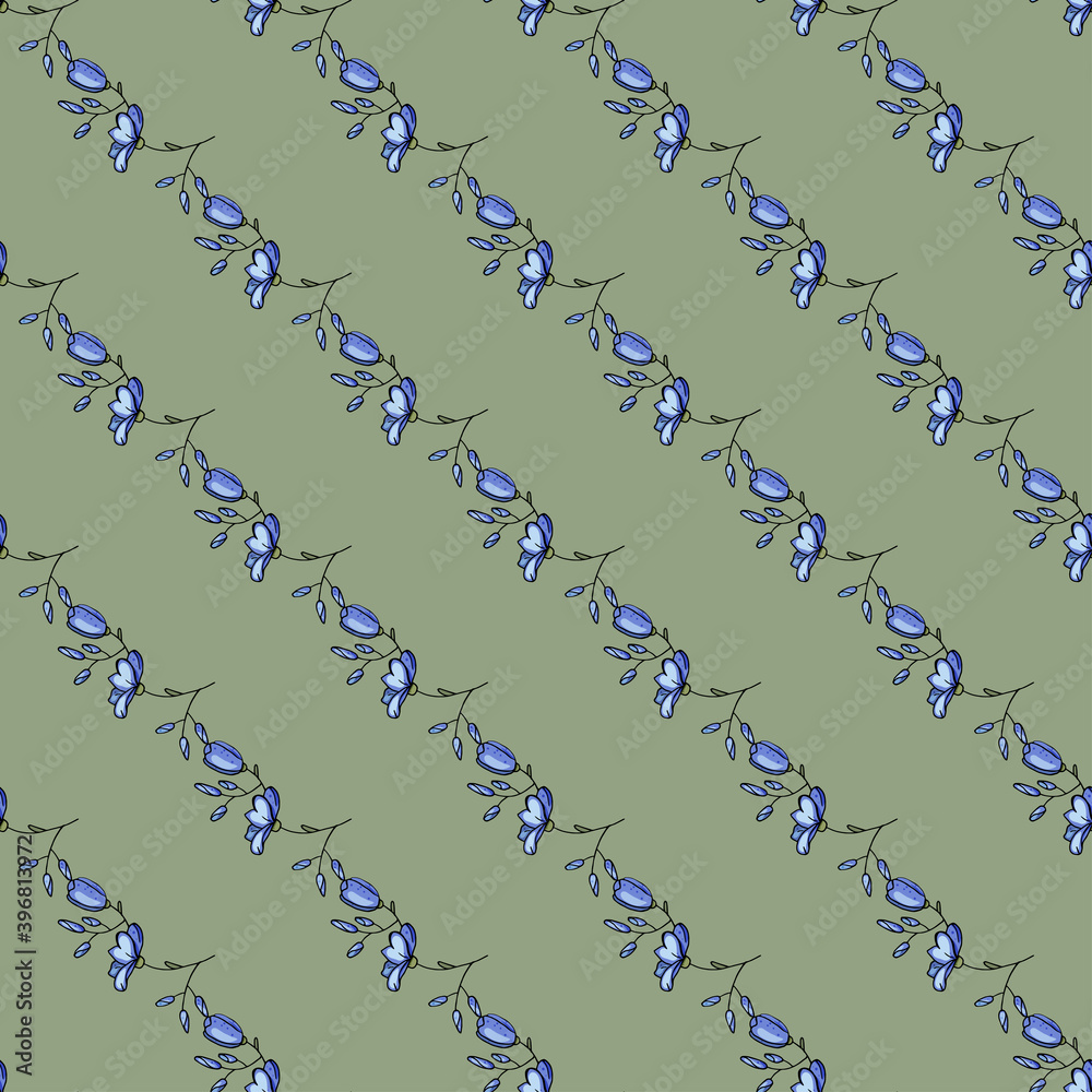 Fototapeta premium Vector illustration. Blue green leaves. Realistic isolated seamless floral pattern. Hand drawn botanical print.