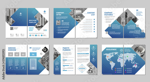 Brochure creative design. Multipurpose template, include cover, back and inside pages. Trendy minimalist flat geometric design. Vertical a4 format. photo