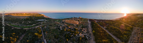 Greek temples at Selinunte, View on sea and ruins of greek columns in Selinunte Archaeological Park Sicily Italy photo