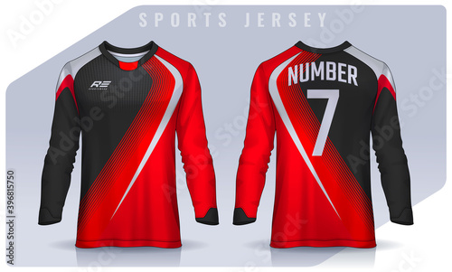 t-shirt sport design template, Long sleeve soccer jersey mockup for football club. uniform front and back view,Motocross jersey.