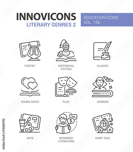 Literary genres - line design style icons set