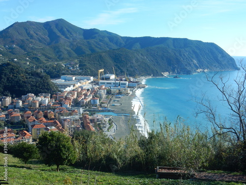 looking over Riva Trigoso and Punta Baffe from Punta Manara, Sestri Levante, Genoa province, Liguria, Italy photo