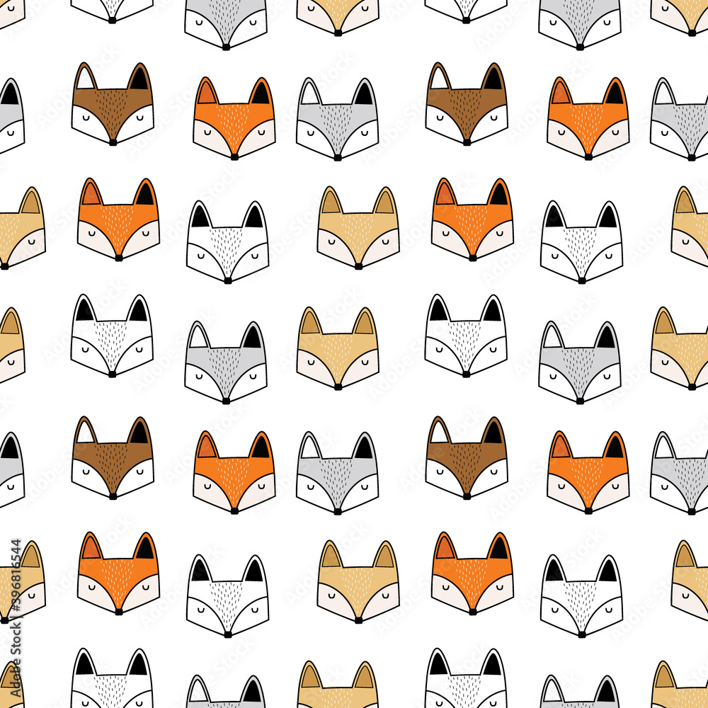 colorful fox head pattern black and white line woodland forest tee illustration art vector colorful fox head pattern black and white line woodland forest tee illustration art vector