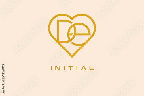 Abstract initials D and E logo, gold colour line style heart and letter combination, usable for brand, card and invitation, logo design template element,vector illustration-01