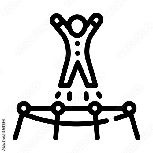 acrobat jumping on trampoline line icon vector illustration