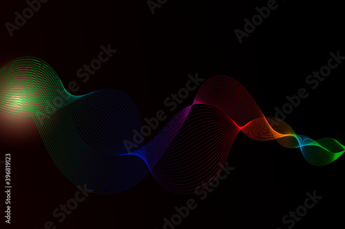 Dynamic interplay of attractive wave line forms. Modern communications technologies, energy motion and space concept on dark black background, Vector.