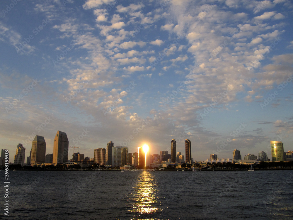 city skyline at sunset - san diego city skyline at sunset - san diego