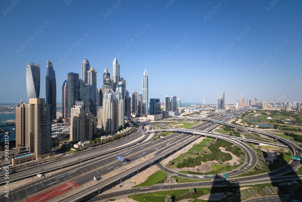 erial view of cityscape and skyline in Marina.Dubai UAE