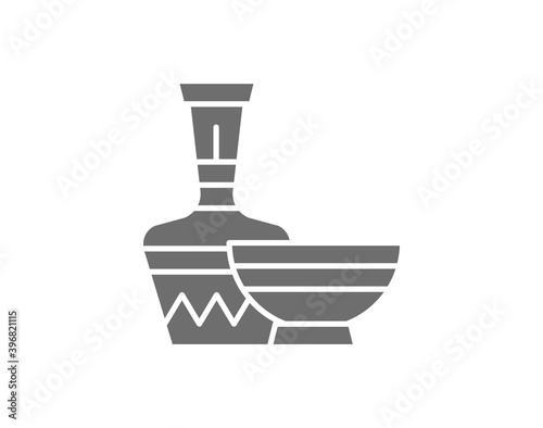 African ethnic pottery, bowl, jug grey icon.