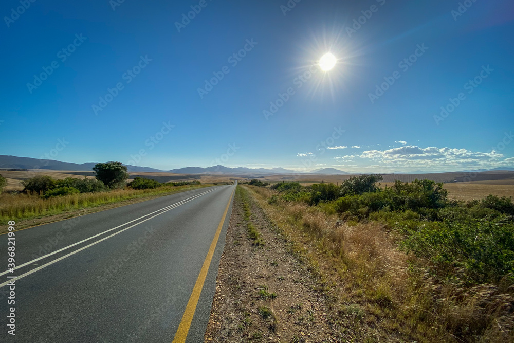Fototapeta premium Scenic view of landscape at Overberg district, South Africa.