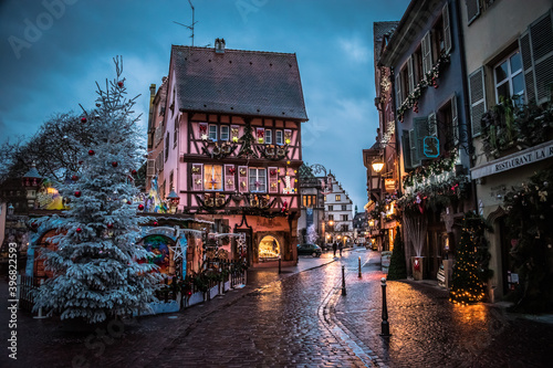 Colmar center at Christmas illuminated and decorated at night