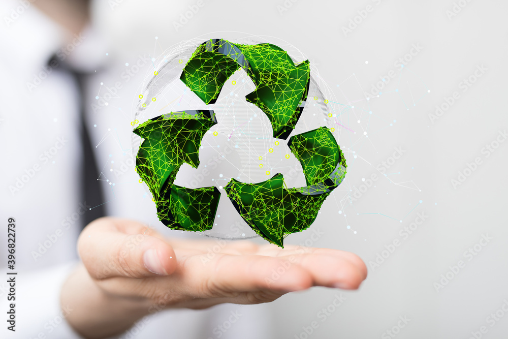 volumetric green recycling sign 3d  digital