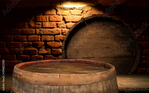 background of barrel and worn old table of wood © kishivan