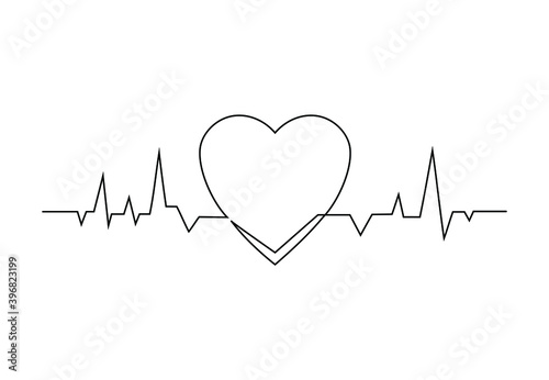Continuous line drawing of cardiogram with shape of heart. Healthy heartbeat pulse line, electrocardiogram or ECG icon, healthcare concept for hospital logo. Medical vector illustration