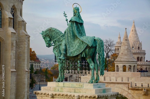 Statue of St. Stephen at the Matthias Church in Budapest, Hungary. photo