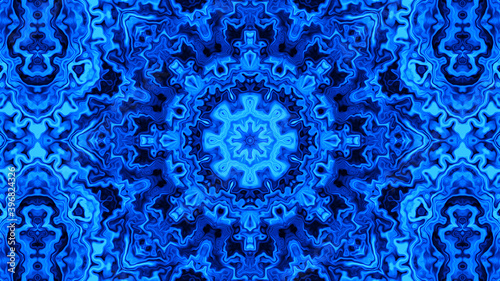 Frosty blue winter fairytale kaleidoscope background pattern with concentric cobalt icy gradient elements