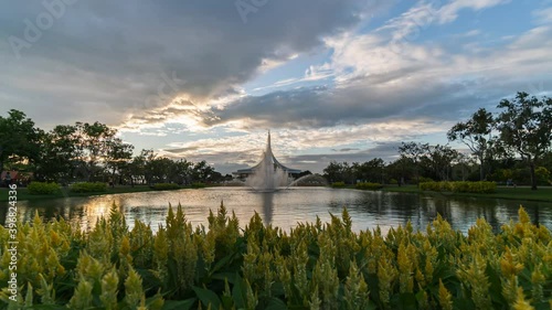 4K.Time lapse  Suan Luang Rama IX public park on sunset or evening time Bangkok, Thailand photo