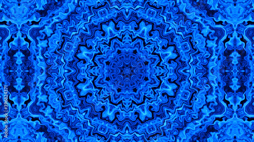 Frosty winter fairytale kaleidoscope background pattern with symmetric ice cobalt gradient elements