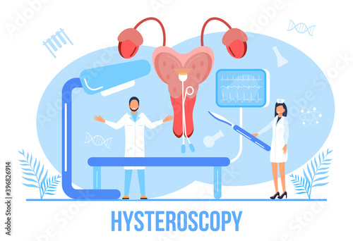 Hysteroscopy of uterus, womb concept vector. Endometriosis, endometrium dysfunctionality, removal of polyps are shown.