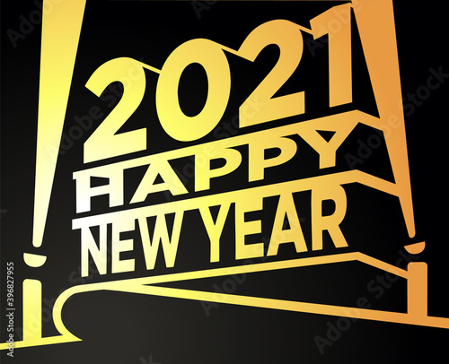 Фотография Vector greetings template of 2021 Happy new year crafted in Black and Gold