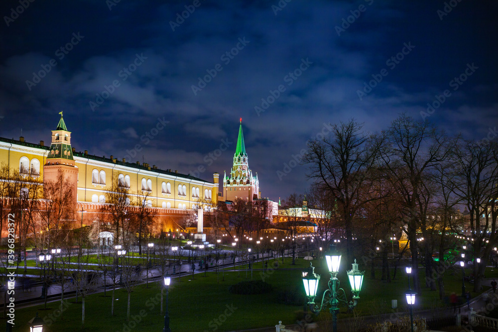 Moscow, Russia Kremlin night view with snow during winter