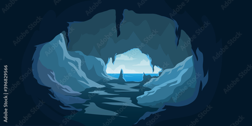vector illustration of a cave on the beach - obrazy, fototapety, plakaty 