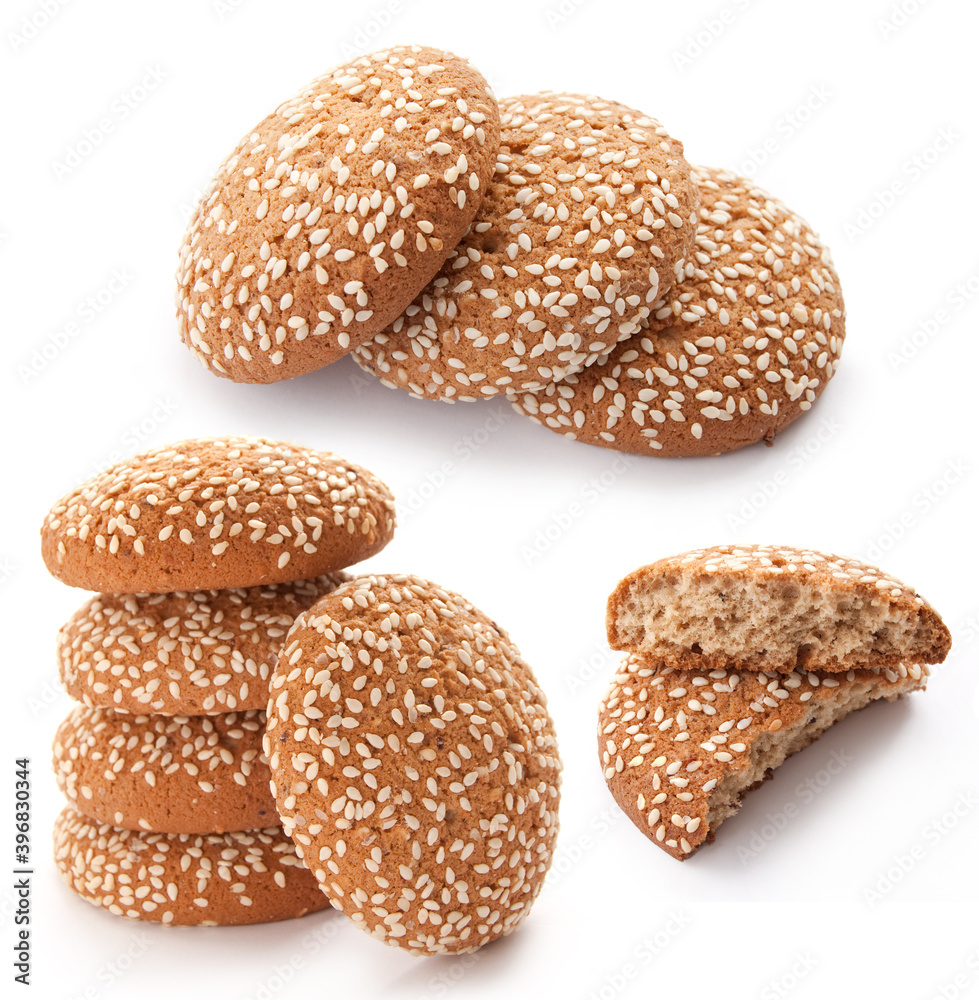 Set of Cookies with sesame seeds isolated on the white background