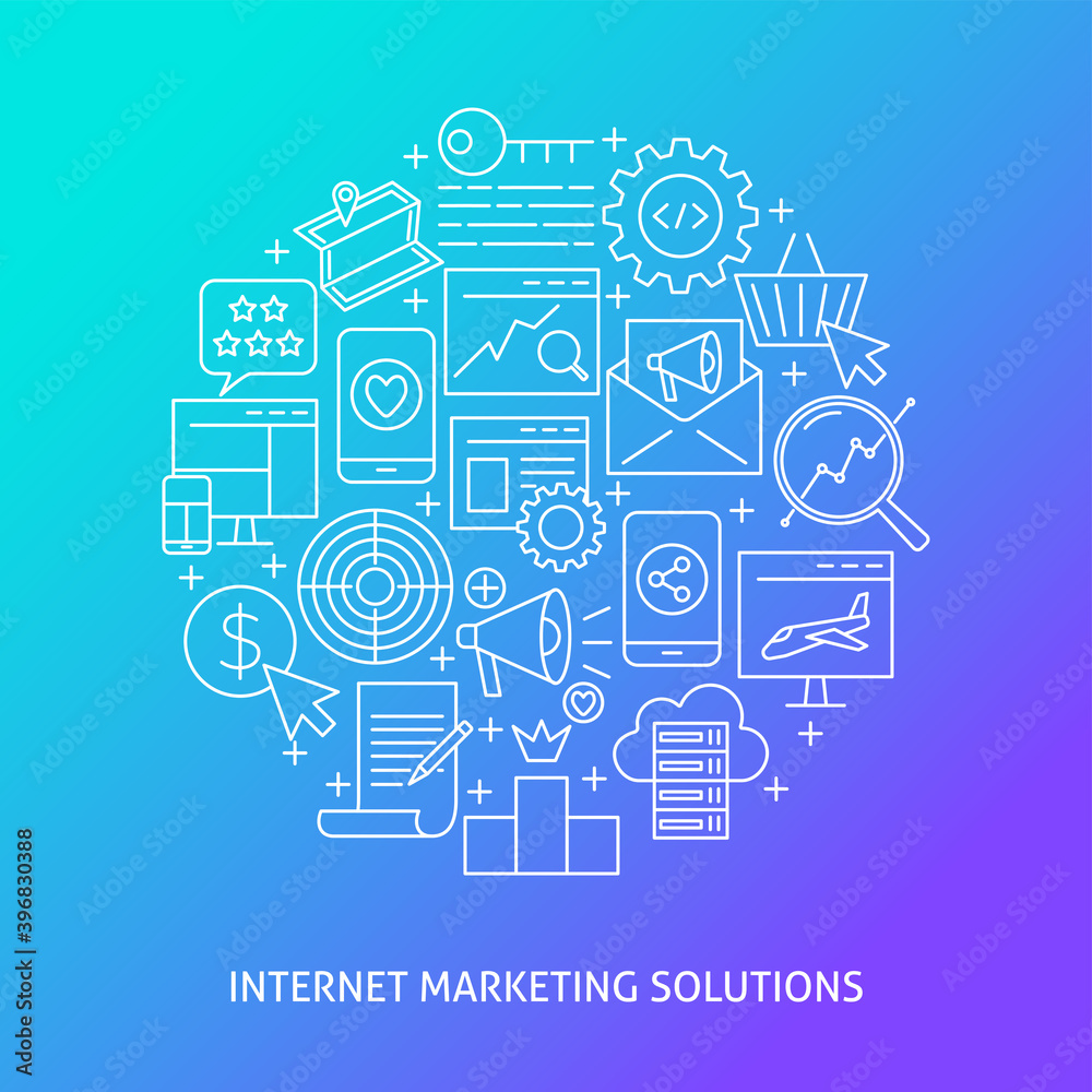Internet marketing solutions banner in line style