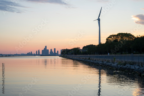 Canvas Print Wind Turbine at sunset in Toronto Ontario Canada