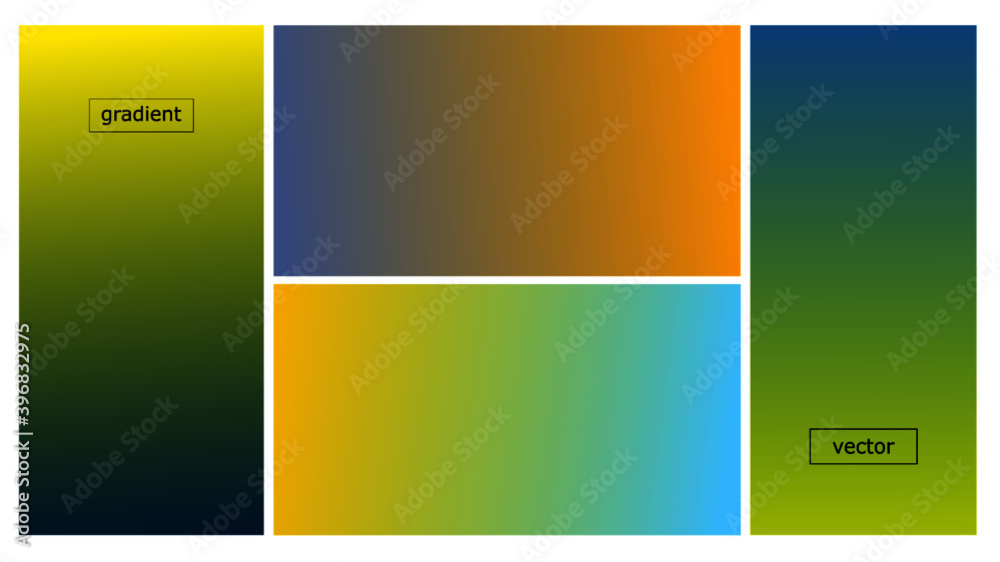 Colorful gradient mesh design of vivid deep blue and yellow vector set. Abstract multicolor web design and UI template cover, smooth screen decorative wallpaper space