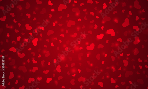 Vector red hearts background on St Valentines day with lights for cards, illustrations, invitations, congratulate and other