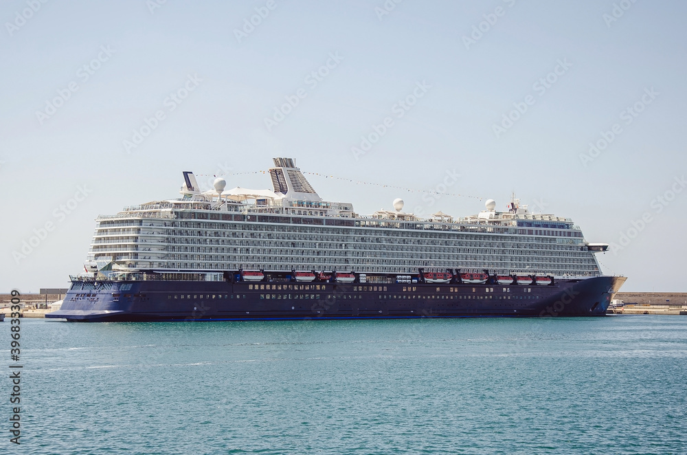 Big cruise ship in the port of Ibiza, Spain