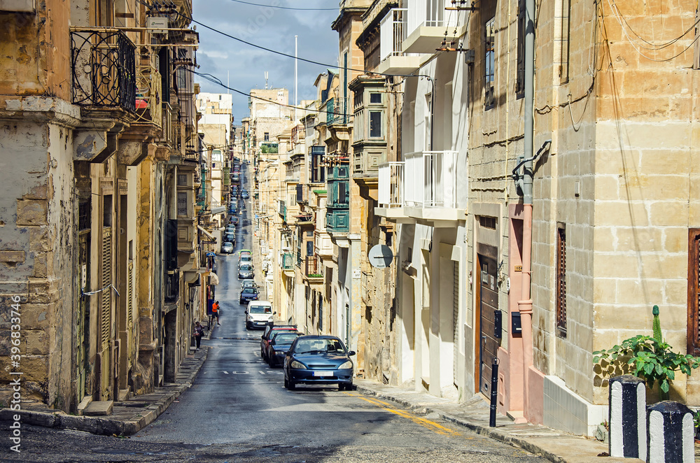 Street of the old town of Valletta, Malta