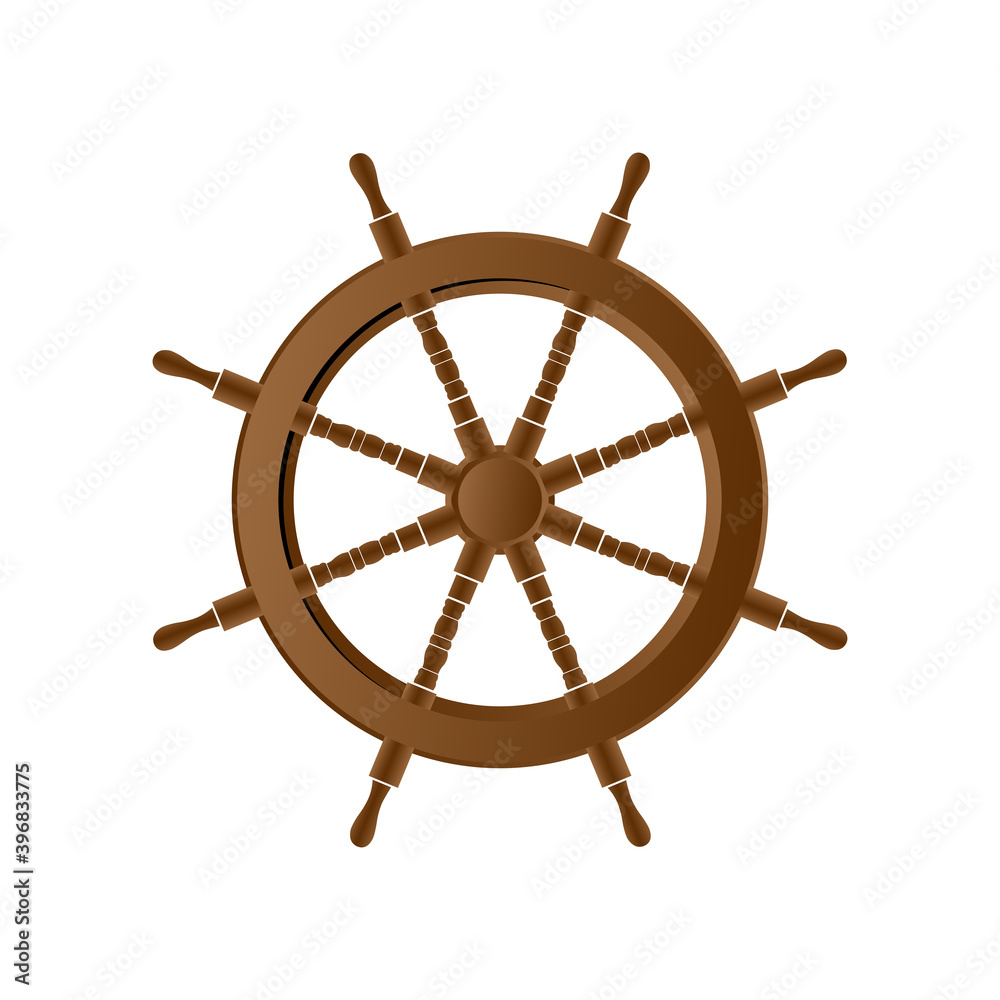 Wrought iron Ship's Steering Wheel on White Background.
