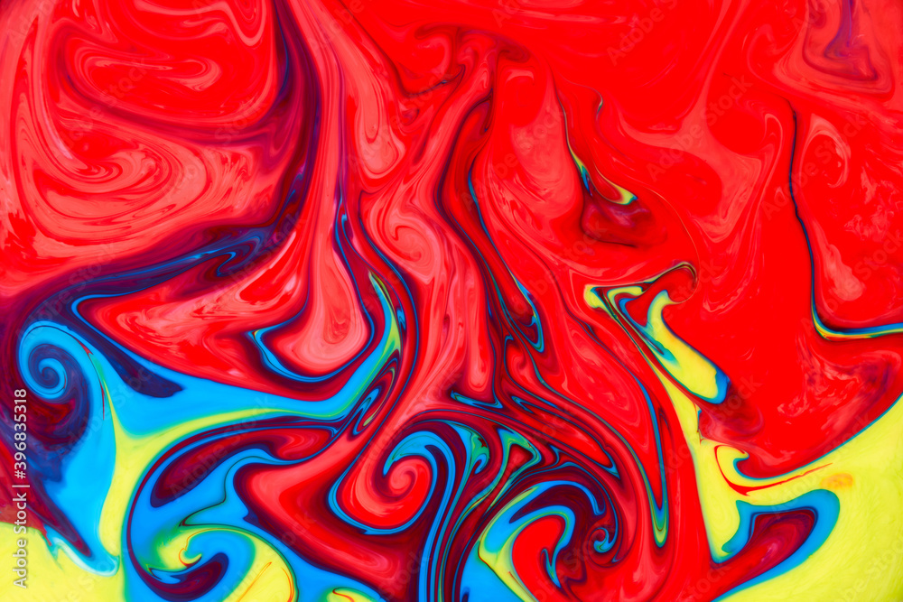 Fototapeta premium Abstract paint color background. Exoplanet cosmic sea pattern, paint stains. Marbleized effect. Background with abstract swirling paint effect. Liquid acrylic picture with flows and splashes. Mixed