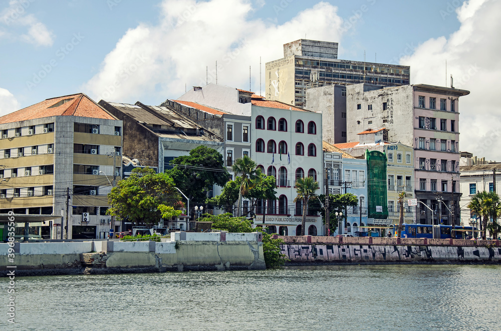 Street with ramshackled building in Recife, Brazil
