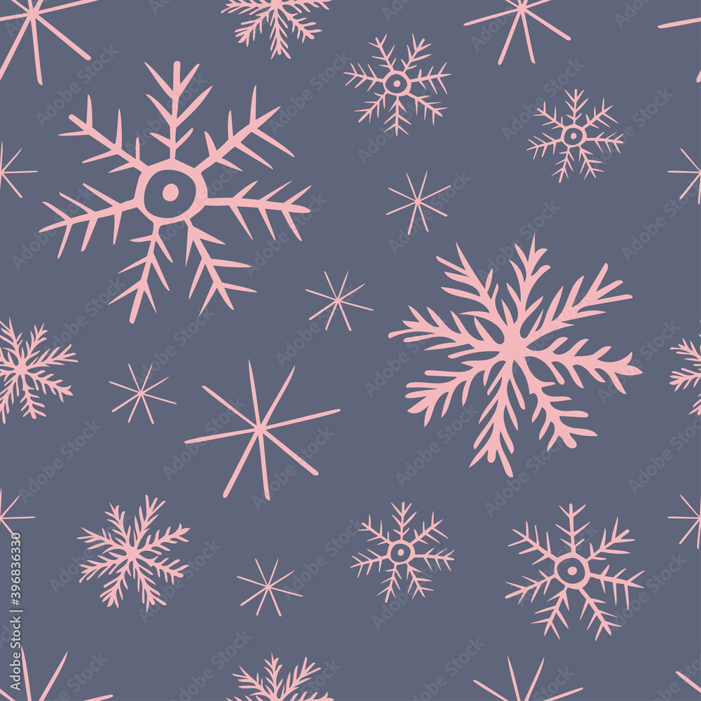Snowflakes doodle seamless pattern vector, Christmas holidays season blue background for cards, banners, wrapping paper, posters, scrapbooking, pillow, cups and fabric design. Snowflakes doodle seamless pattern vector, Christmas holidays season blue background for cards, banners, wrapping paper, posters, scrapbooking, pillow, cups and fabric design.