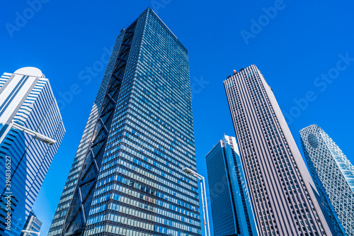 Asia  Real Estate  Corporate Construction and Business Concepts - Office Buildings and Blue Sky in Shinjuku  Tokyo  Japan