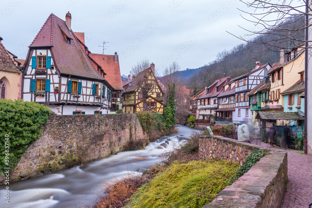 French traditional half-timbered houses in Kayserberg village in Alsace, France French traditional half-timbered houses in Kayserberg village in Alsace, France