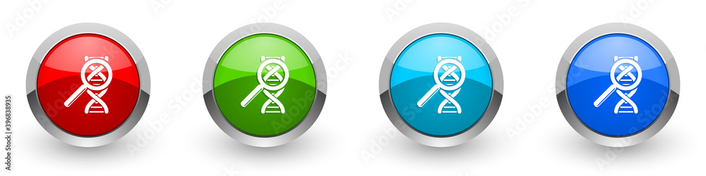 Dna, genetic research silver metallic glossy icons, set of modern design buttons for web, internet and mobile applications in four colors options isolated on white background Dna, genetic research silver metallic glossy icons, set of modern design buttons for web, internet and mobile applications in four colors options isolated on white background