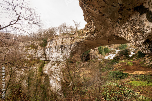 Natural Arch called Ponte di Veja in Italian Alps near the small village of Sant'anna d'Alfaedo, Lessinia Plateau, Regional Natural Park, Verona province, Veneto, Italy, Europe.