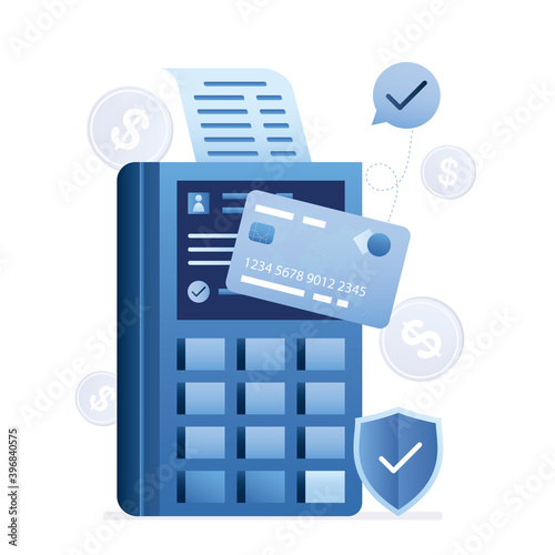 Payment terminal and plastic credit card. System of secure non-cash payments and purchases. Financial technologies for stores